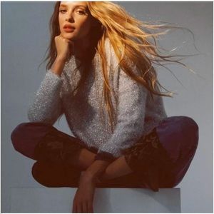 Urban Outfitters UO Elisabeth Silver Sparkle Sparkle Pullover Cropped Sweater